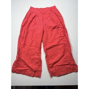 Athleta Playa Linen Wide Crop Pants Women’s Size 8 Red Elastic Waist